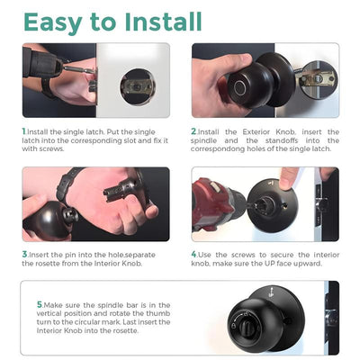 Smart Fingerprint Door Knob, 1Pc Smart Lock with Anti-Theft Function, Intelligent Door Knob with APP Suitable for Rooms, Offices, Apartments, Warehouses, and Garages 2025 #Springtok Gift