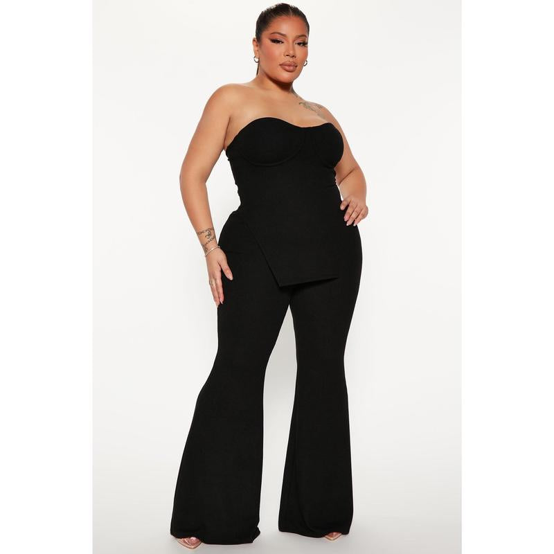 Call My Name Ribbed Pant Set - Black