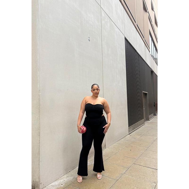 Call My Name Ribbed Pant Set - Black