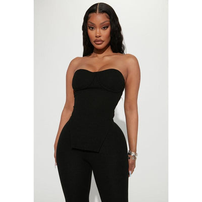 Call My Name Ribbed Pant Set - Black