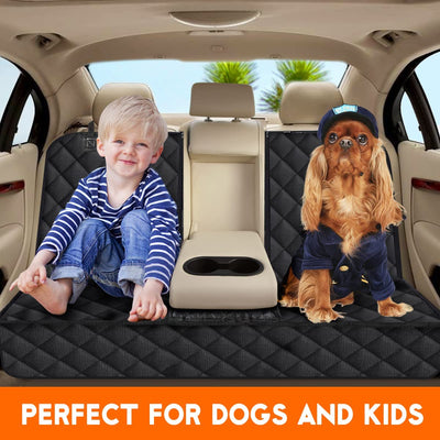 Dog Car Seat Cover - Waterproof Back Seat Protector for Pets, Non-Slip Design Fits Most Cars, Trucks, and SUVs with Middle Armrest - Black