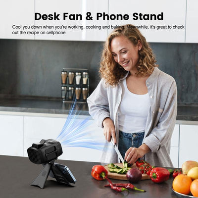 Mother'S Day Gift-E-Lentorgi,Portable Fan Rechargeable with Stand,4 Speeds Strong Airflow Small Fan Waist,Weight Reduction Design,For Travel Camping Outdoor Jobsite,Camping Essentials-Black and Gray
