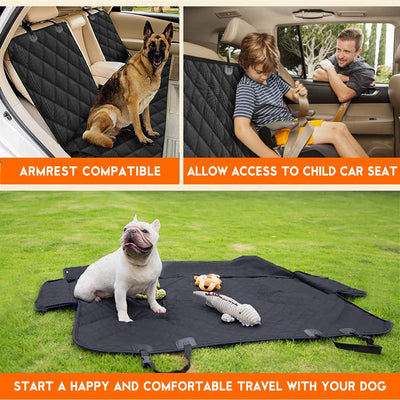 Dog Car Seat Cover - Waterproof Back Seat Protector for Pets, Non-Slip Design Fits Most Cars, Trucks, and SUVs with Middle Armrest - Black