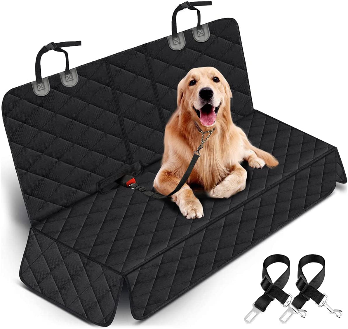 Dog Car Seat Cover - Waterproof Back Seat Protector for Pets, Non-Slip Design Fits Most Cars, Trucks, and SUVs with Middle Armrest - Black