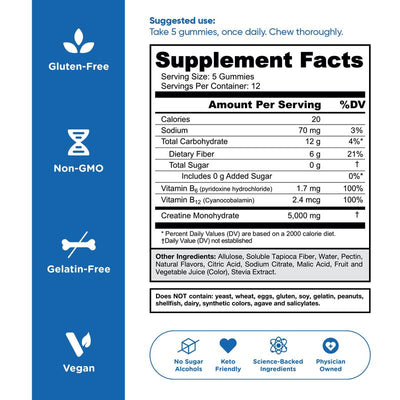 Goli Zero Sugar Creatine Gummies - Keto-Friendly, Rich in Fiber, No Sugar Alcohols, No Artificial Sweeteners, Gluten-Free, Vegan, Non-Gmo, and Gelatin-Free