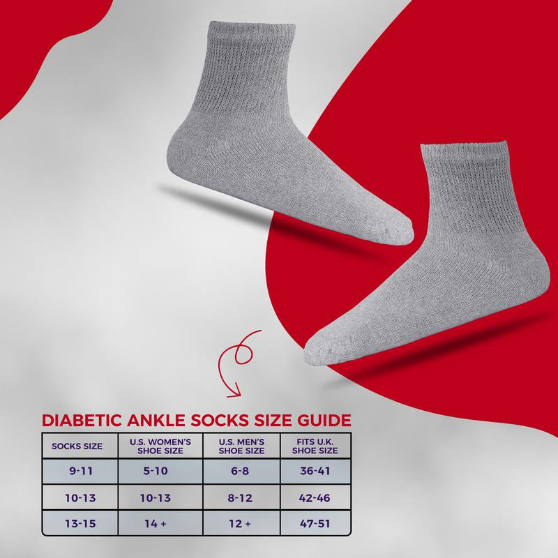 DIAMOND STAR Wholesale Bulk Lot Diabetic Ankle Socks, Non-Binding Circulatory Doctor Approved Cushion Cotton Quarter Socks for Men’S Women’S Big Loose Size 9-11, 10-13, 13-15