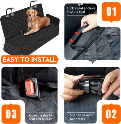 Dog Car Seat Cover - Waterproof Back Seat Protector for Pets, Non-Slip Design Fits Most Cars, Trucks, and SUVs with Middle Armrest - Black