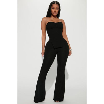 Call My Name Ribbed Pant Set - Black