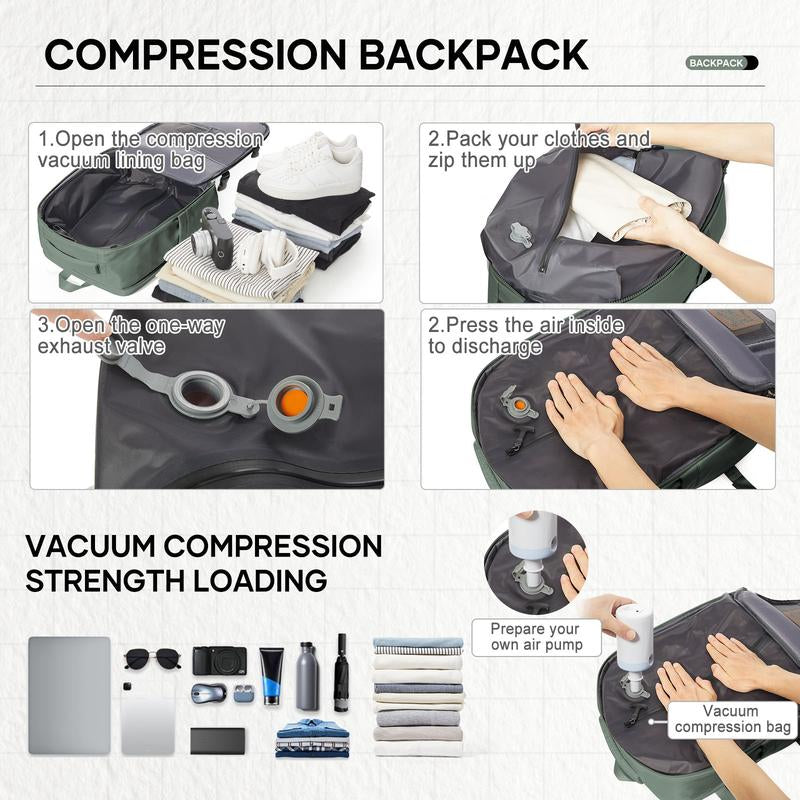 COOWOZ Carry on Vacuum Travel Backpack for Women Men,Large Airport Backpack with Shoe Compartment,Airplane Laptop Backpack