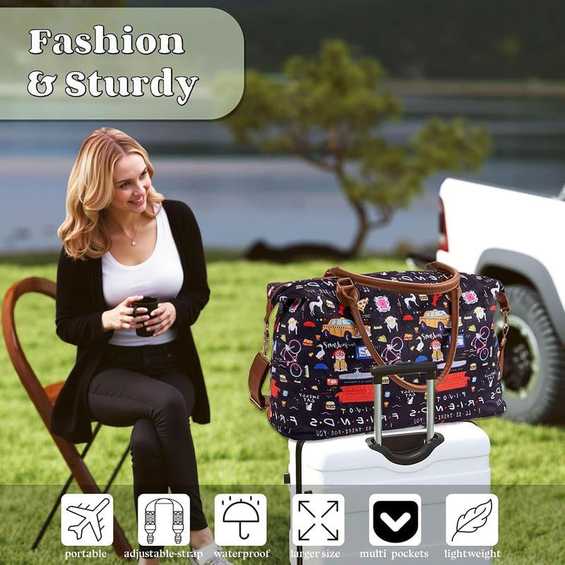 Weekender Bags Extra Large Stylish Travel Friends TV Show Duffle Bag with Shoulder Strap Surface Waterproof Carry on Travel Bag Lightweight Overnight Hospital Bags Western Gifts for Women